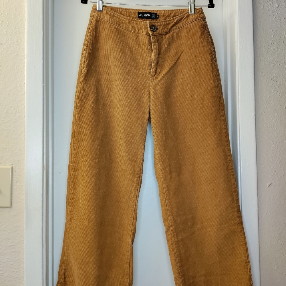 Camel Cotton Corduroy High Waist Wide Leg Pants